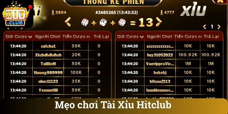 Mẹo chơi Tài Xỉu Hitclub