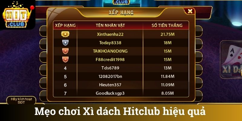 Mẹo chơi Xì dách Hitclub hiệu quả