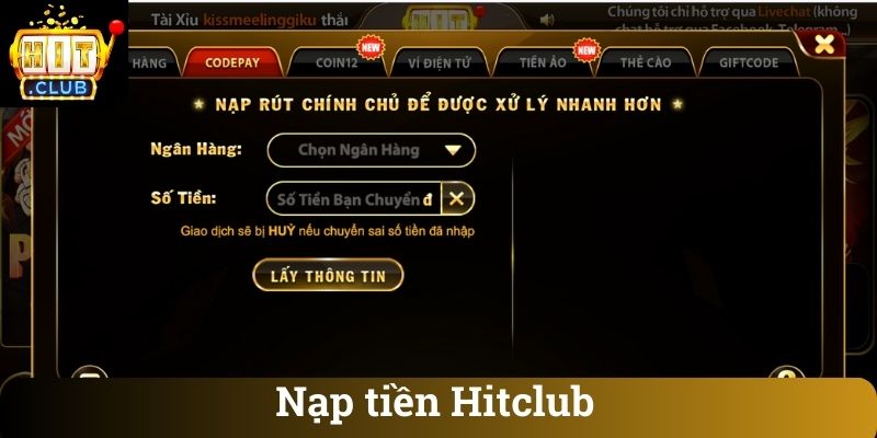 Các phương thức nạp tiền tại Hitclub
