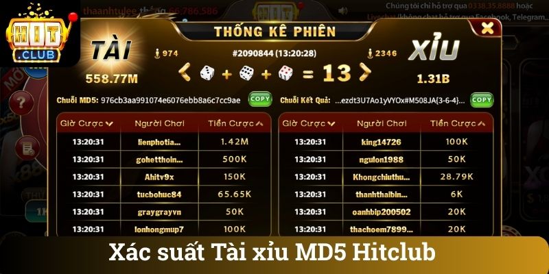 Xác suất Tài xỉu MD5 Hitclub